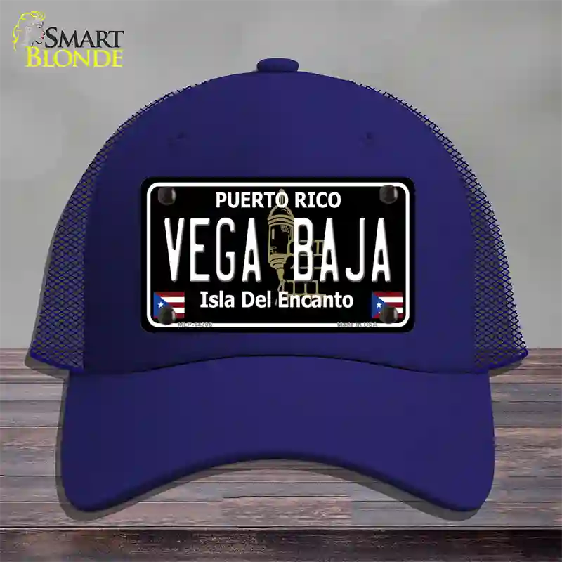 Vega Baja Puerto Rico Black Novelty License Plate Hat Mesh / Royal Blue