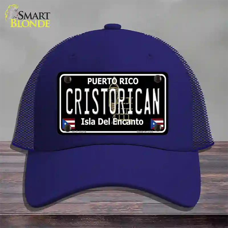 Cristorican Puerto Rico Black Novelty License Plate Hat Mesh / Royal Blue