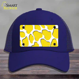 Yellow White Giraffe Novelty License Plate Hat Mesh / Royal Blue