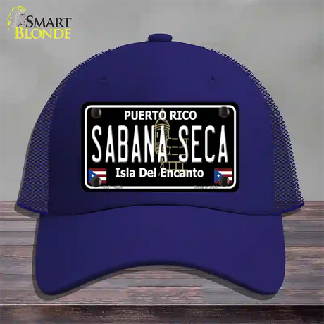 Sabana Seca Puerto Rico Black Novelty License Plate Hat Mesh / Royal Blue