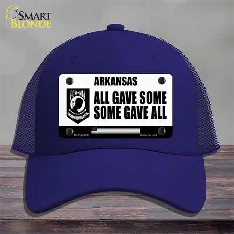 Arkansas POW MIA Some Gave All Novelty License Plate Hat Mesh / Royal Blue