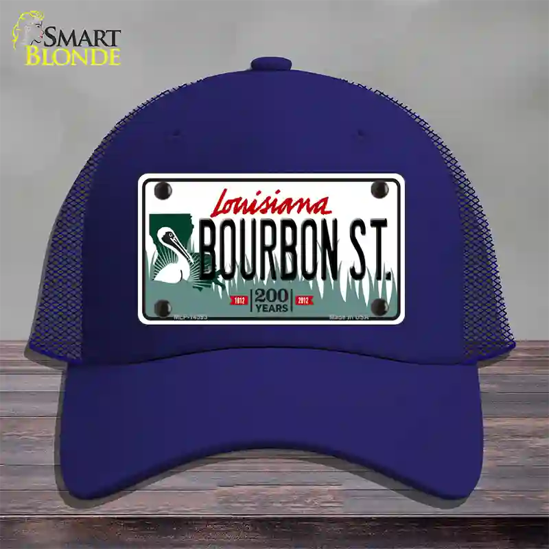 Bourbon St Louisiana Novelty License Plate Hat Mesh / Royal Blue