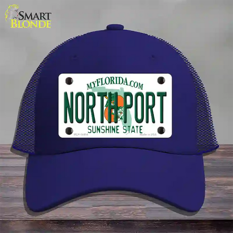 North Port Florida Novelty License Plate Hat Mesh / Royal Blue