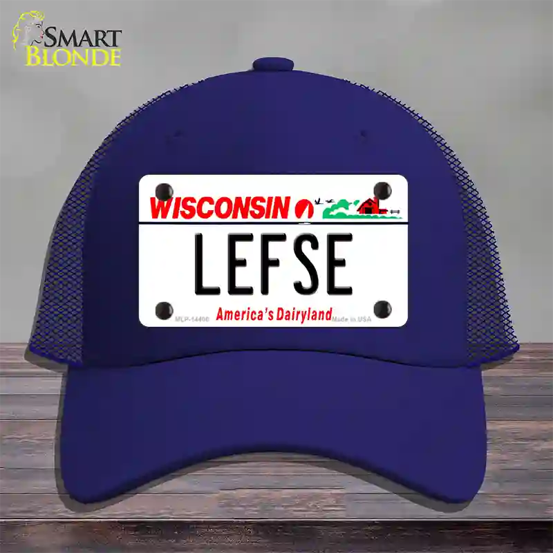 Lefse Wisconsin Novelty License Plate Hat Mesh / Royal Blue