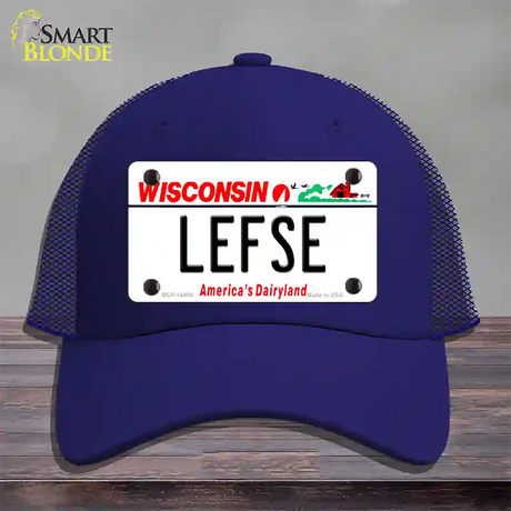 Lefse Wisconsin Novelty License Plate Hat Mesh / Royal Blue