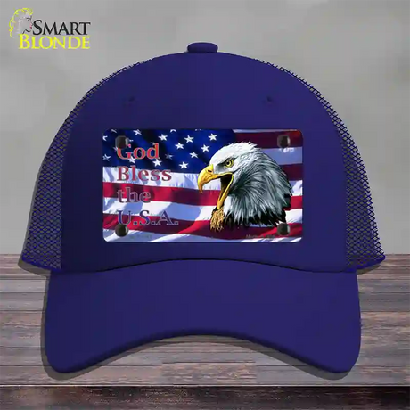 God Bless The USA Eagle Novelty License Plate Hat Mesh / Royal Blue