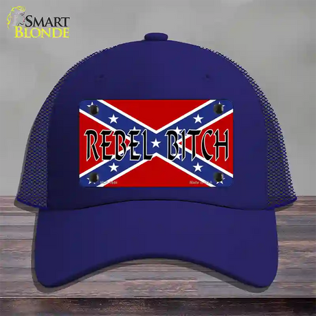 Rebel Bitch Novelty License Plate Hat Mesh / Royal Blue