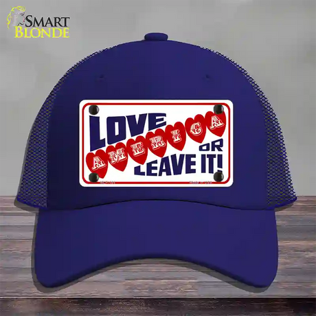 Love America Or Leave It Novelty License Plate Hat Mesh / Royal Blue