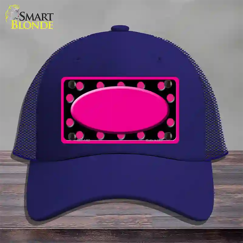 Pink Black Polka Dots Pink Frame And Center Oval Novelty License Plate Hat Mesh / Royal Blue