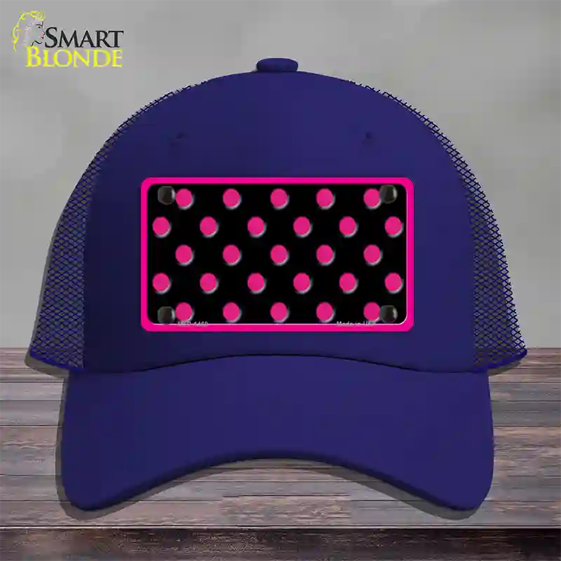 Pink Black Polka Dot Novelty License Plate Hat Mesh / Royal Blue