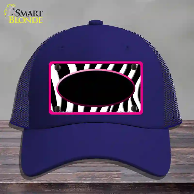 Black White Pink Zebra Center Oval Novelty License Plate Hat Mesh / Royal Blue