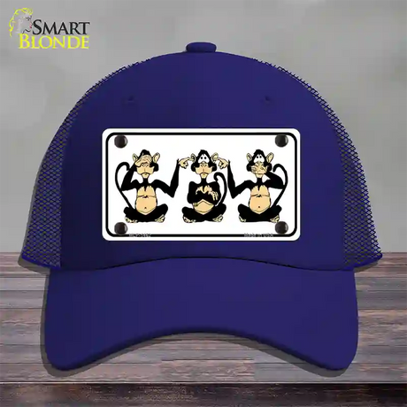 See Hear Speak Monkey Novelty License Plate Hat Mesh / Royal Blue