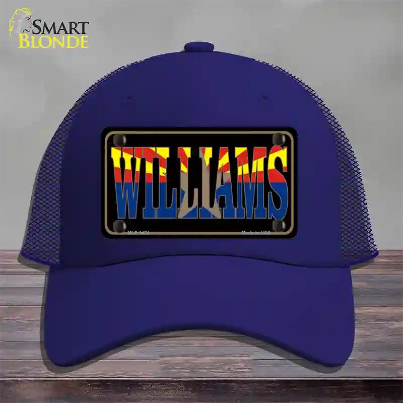 Williams Arizona State Flag Novelty License Plate Hat Mesh / Royal Blue