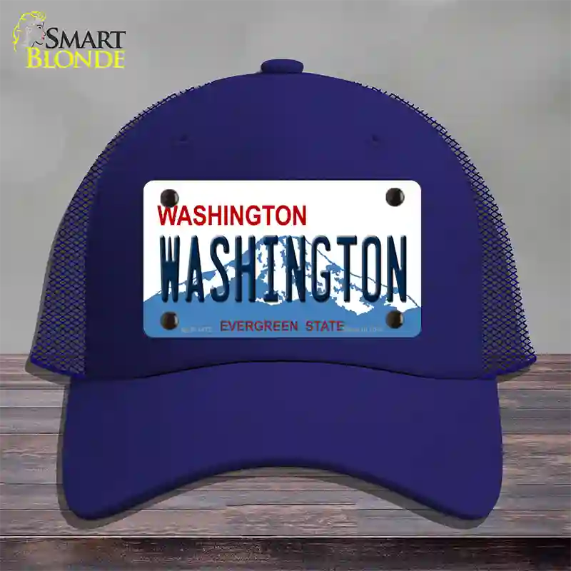 Washington State Novelty License Plate Hat Mesh / Royal Blue