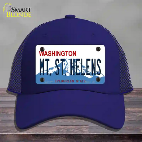 Mt St Helens Washington Novelty License Plate Hat Mesh / Royal Blue