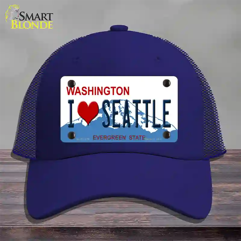 I Love Seattle Washington Novelty License Plate Hat Mesh / Royal Blue