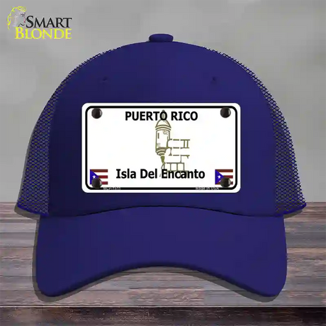 Puerto Rico Novelty License Plate Hat Mesh / Royal Blue