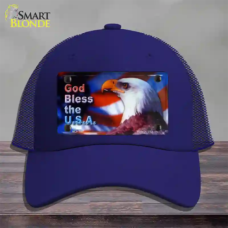 God Bless USA Eagle Novelty License Plate Hat Mesh / Royal Blue