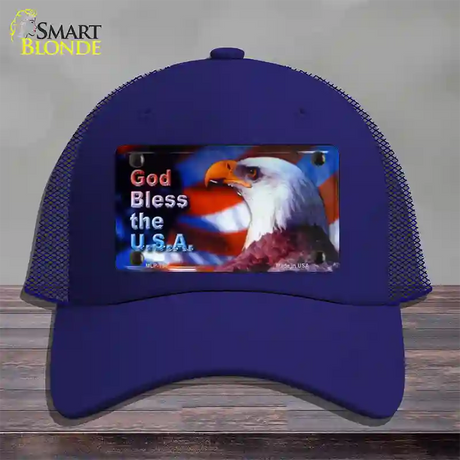 God Bless USA Eagle Novelty License Plate Hat Mesh / Royal Blue