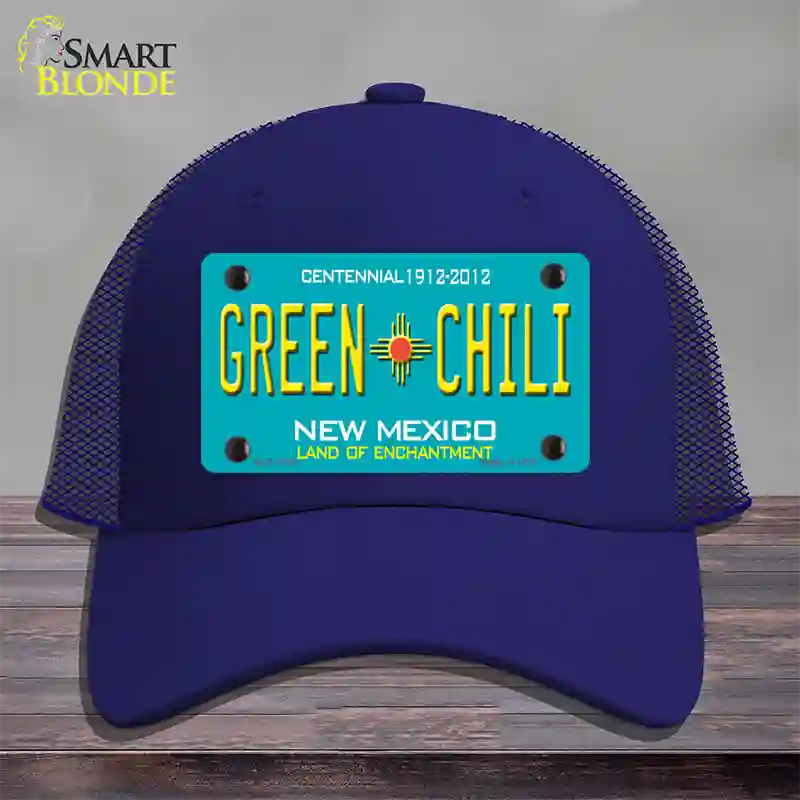 Green Chili New Mexico Novelty License Plate Hat Mesh / Royal Blue