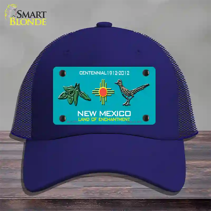 Green Chili & Road Runner New Mexico Novelty License Plate Hat Mesh / Royal Blue