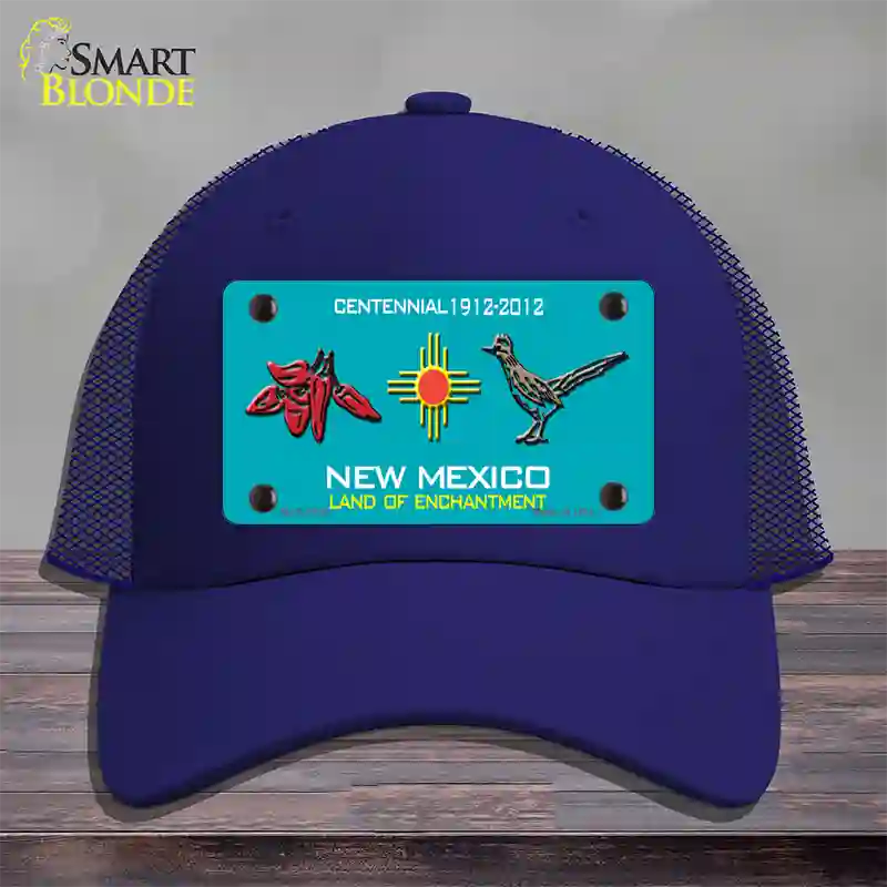 Red Chili & Road Runner New Mexico Teal Novelty License Plate Hat Mesh / Royal Blue