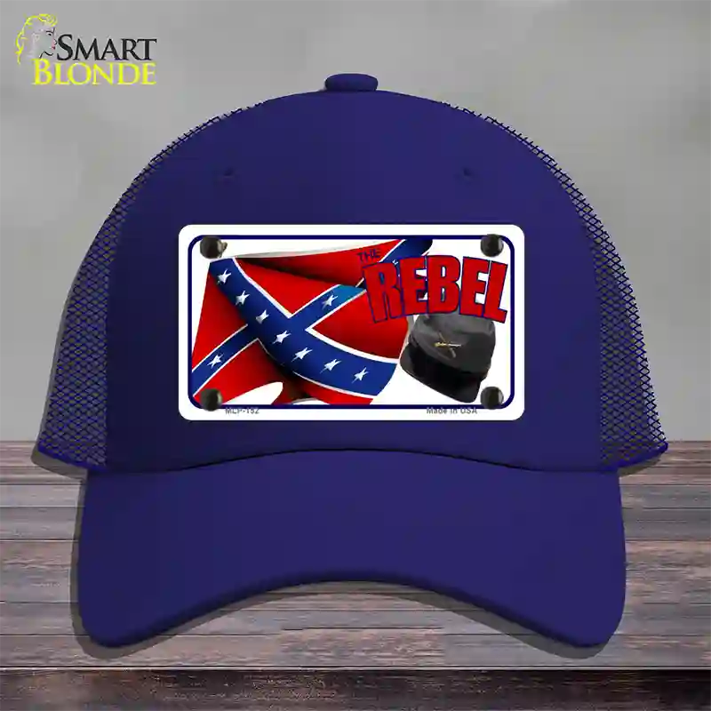 Rebel Cap And Flag Novelty License Plate Hat Mesh / Royal Blue