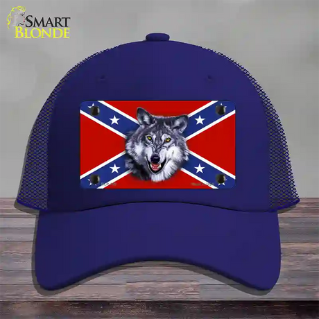 Confederate Flag Wolf Novelty License Plate Hat Mesh / Royal Blue