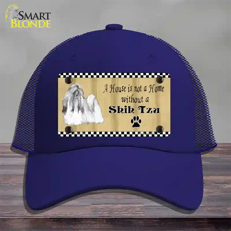 Pencil Sketch Shih Tzu Novelty License Plate Hat Mesh / Royal Blue