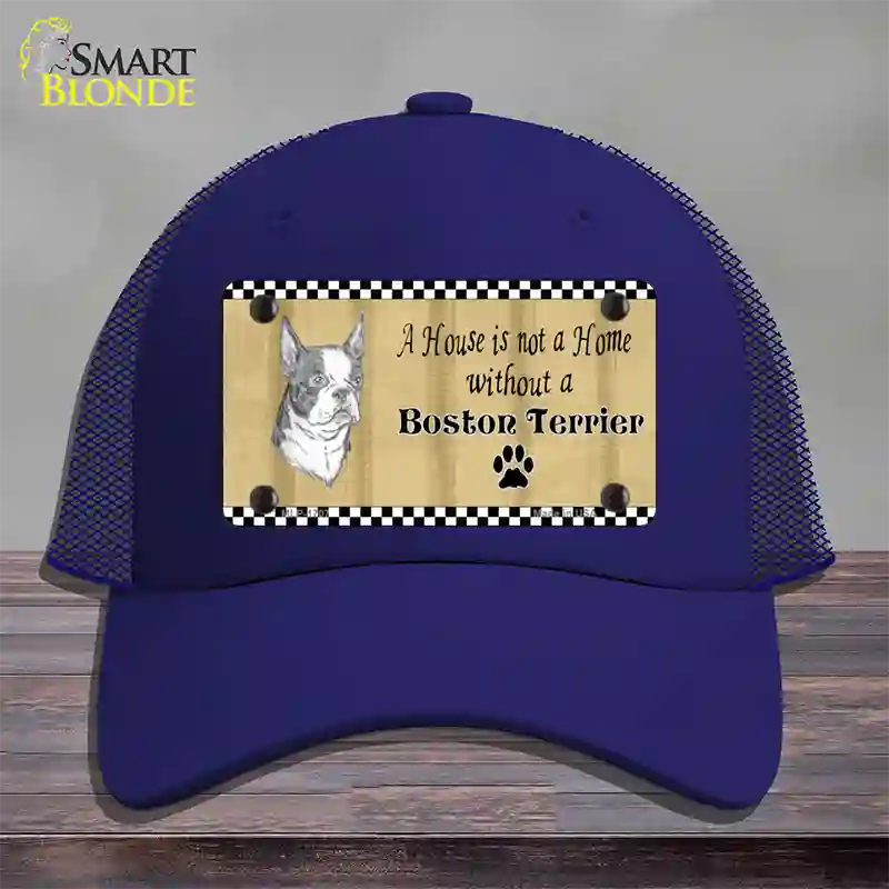 Pencil Sketch Boston Terrier Novelty License Plate Hat Mesh / Royal Blue