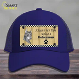 Pencil Sketch Doberman Metal Dog Novelty License Plate Hat Mesh / Royal Blue