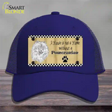 Pencil Sketch Pomeranian Metal Dog Novelty License Plate Hat Mesh / Royal Blue