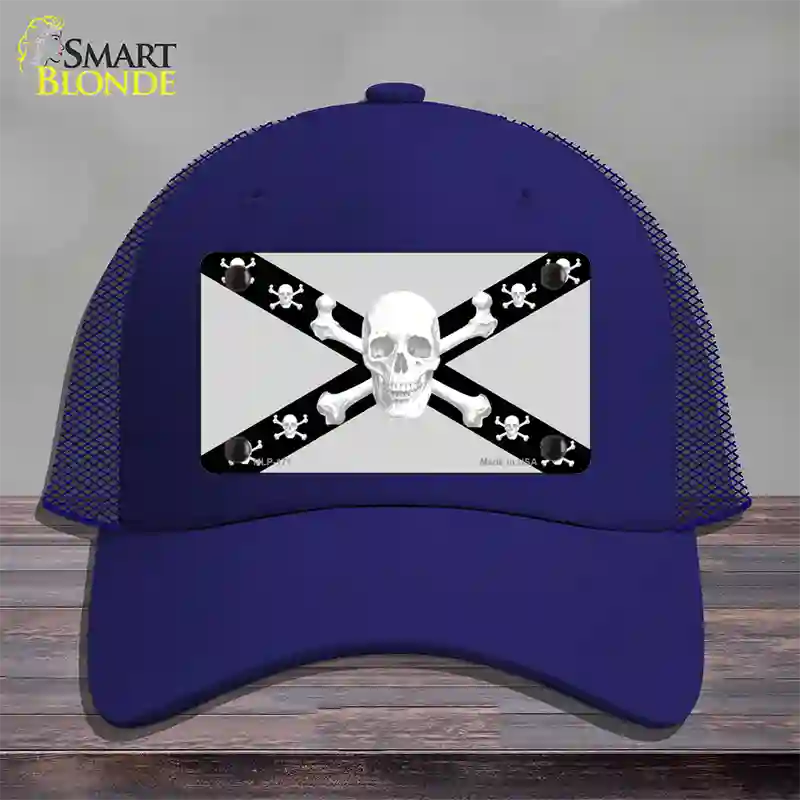 Skull Black & Silver Novelty License Plate Hat Mesh / Royal Blue