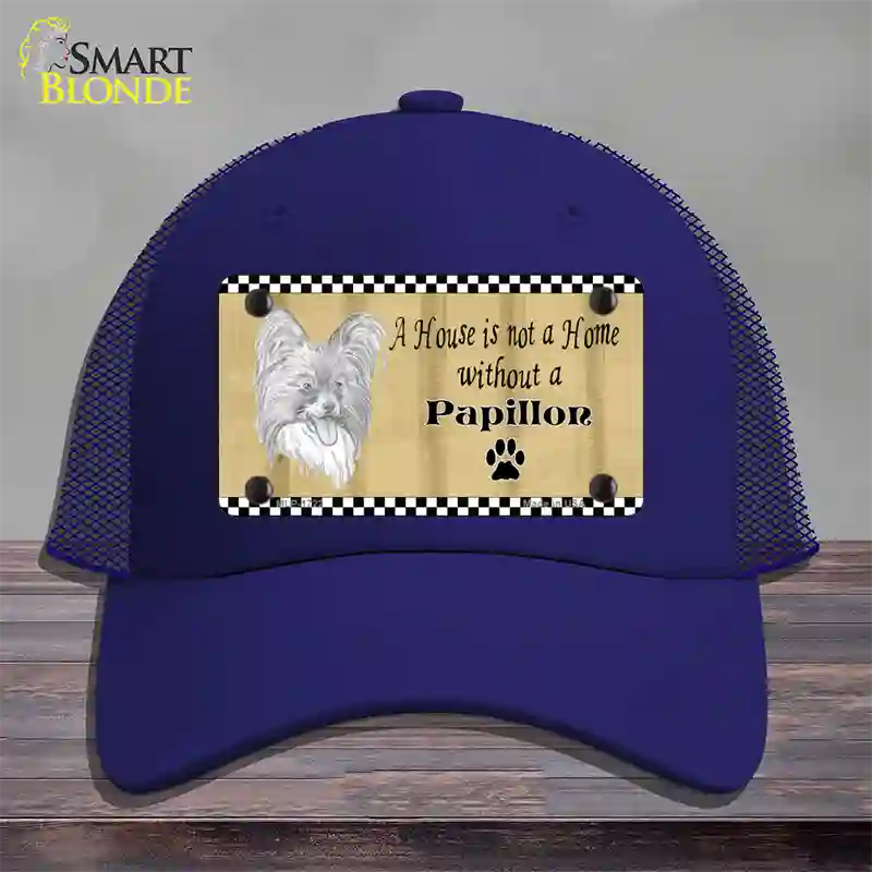 Pencil Sketch Papillon Novelty License Plate Hat Mesh / Royal Blue