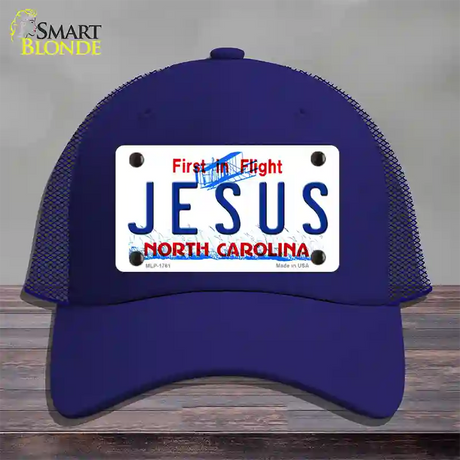 Jesus North Carolina Novelty License Plate Hat Mesh / Royal Blue