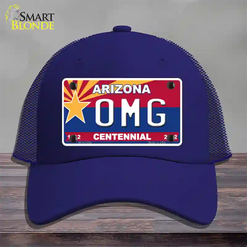 Arizona Centennial OMG Novelty License Plate Hat Mesh / Royal Blue