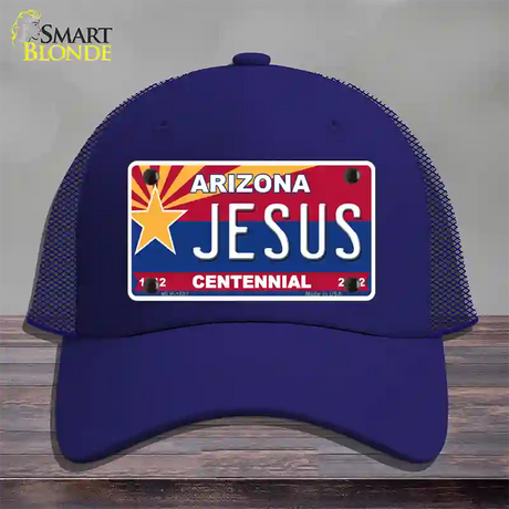 Arizona Centennial Jesus Novelty License Plate Hat Mesh / Royal Blue