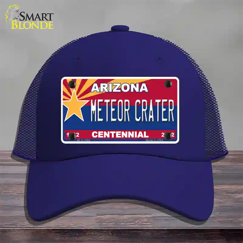 Arizona Centennial Meteor Crater Novelty License Plate Hat Mesh / Royal Blue