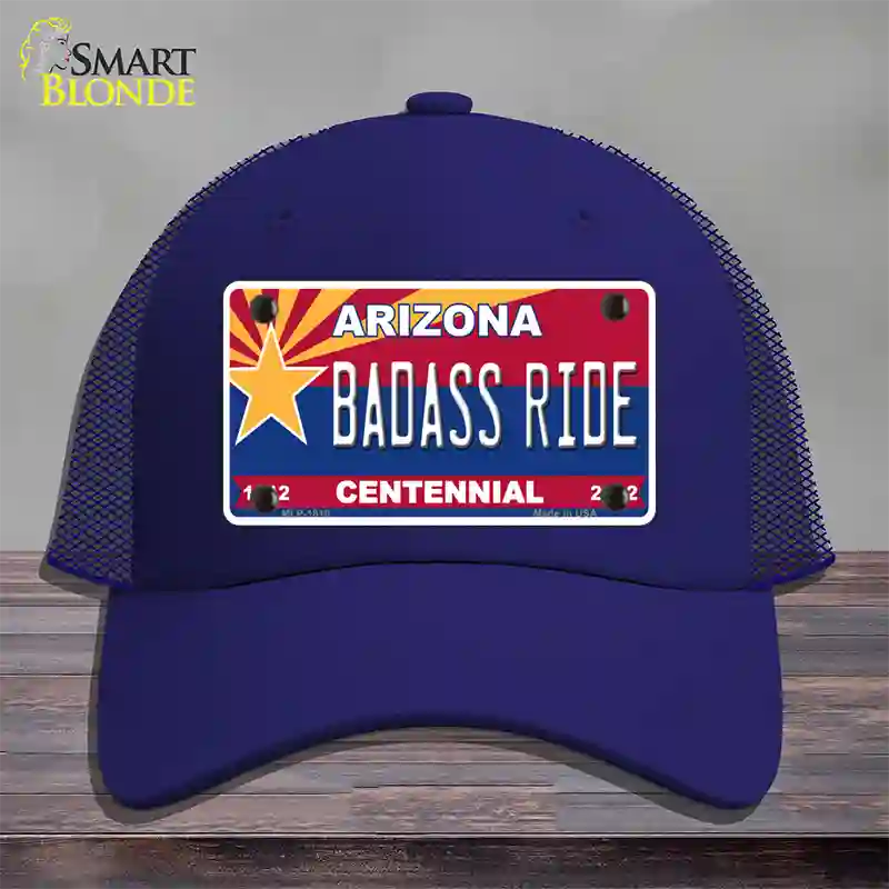 Arizona Centennial Badass Ride Novelty License Plate Hat Mesh / Royal Blue