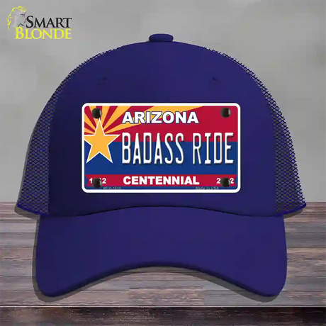 Arizona Centennial Badass Ride Novelty License Plate Hat Mesh / Royal Blue