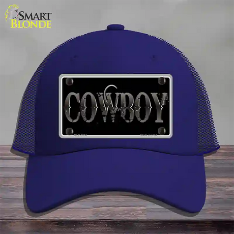 Cowboy Black Novelty License Plate Hat Mesh / Royal Blue