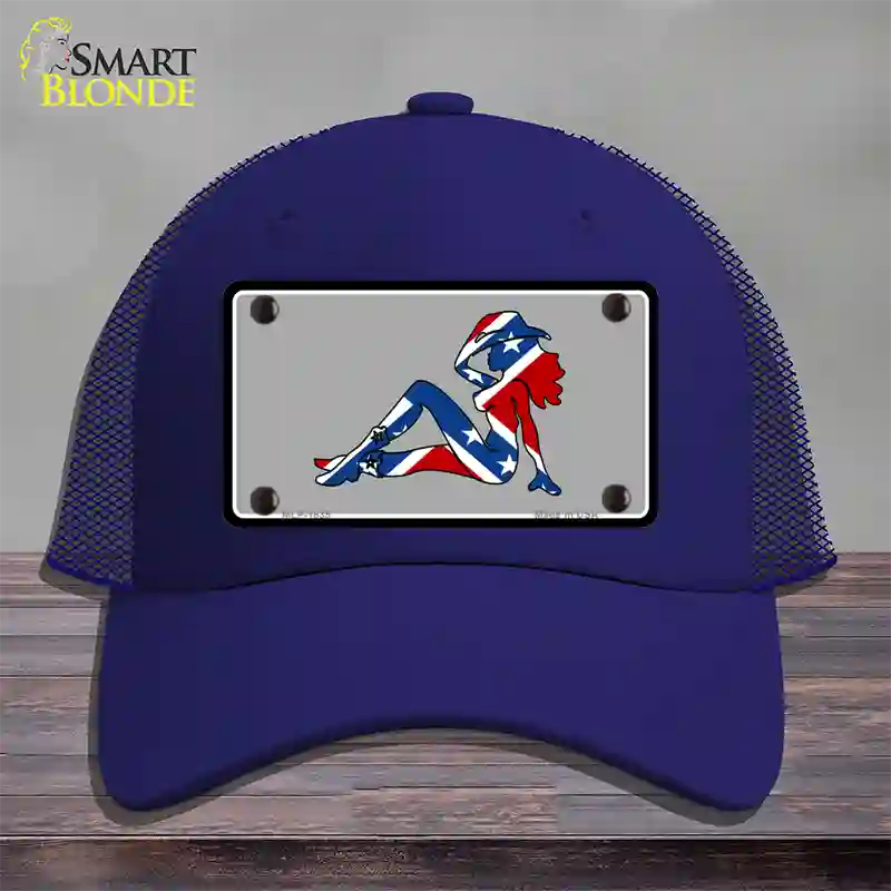 Confederate Flag Mud Flap Girl Novelty License Plate Hat Mesh / Royal Blue