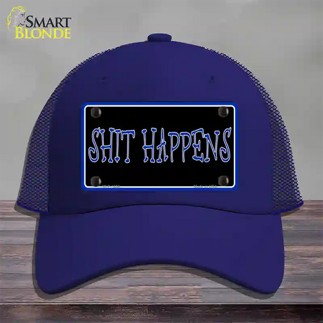 Shit Happens Novelty License Plate Hat Mesh / Royal Blue