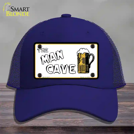 Man Cave Novelty License Plate Hat Mesh / Royal Blue