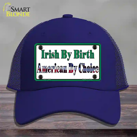 Irish By Birth Novelty License Plate Hat Mesh / Royal Blue