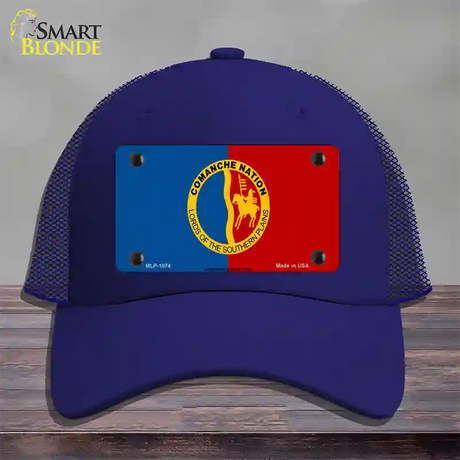 Comanche Nation Flag Novelty License Plate Hat Mesh / Royal Blue