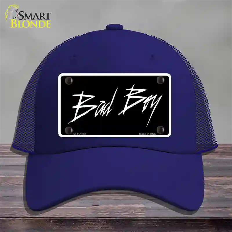 Bad Boy Black Novelty License Plate Hat Mesh / Royal Blue