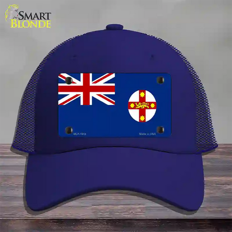 New South Wales Flag Novelty License Plate Hat Mesh / Royal Blue