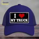 I Love My Truck Black Novelty License Plate Hat Mesh / Royal Blue