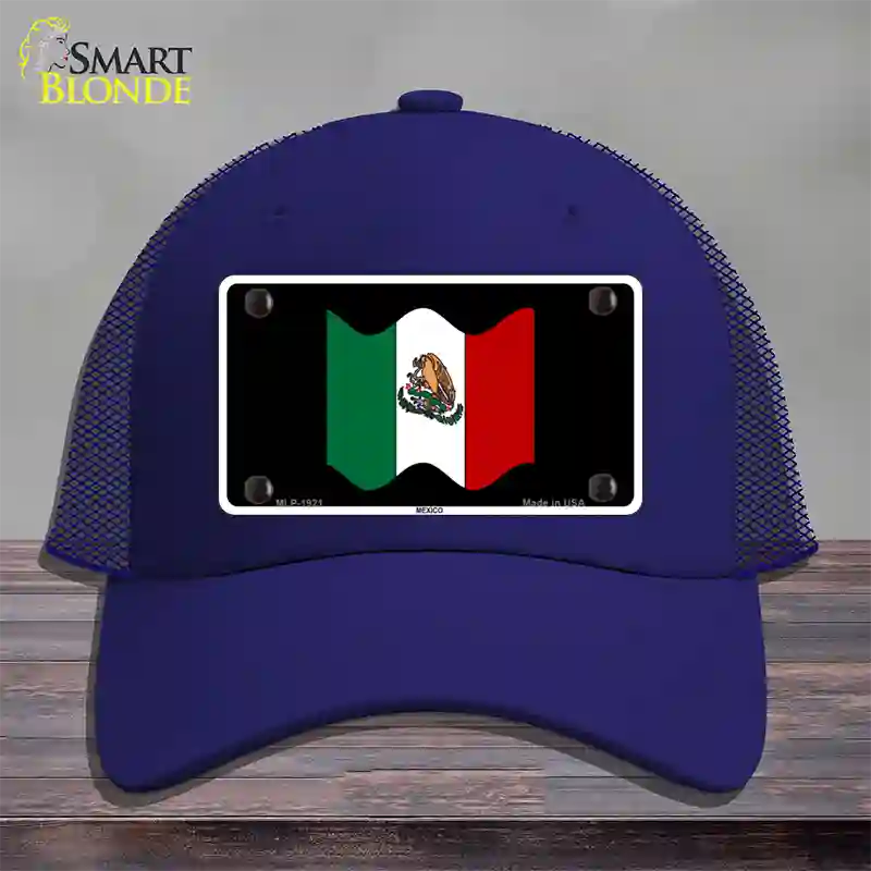 Mexico Waving Flag Novelty License Plate Hat Mesh / Royal Blue